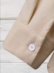 Manfinity Homme Men's Spring Casual Button-Front Long Sleeve Shirt - Khaki - View 4