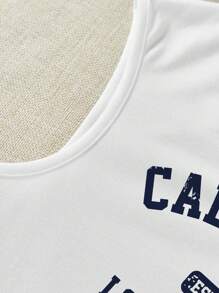 SHEIN LUNE Débardeur décontracté et simple à col en V avec impression de lettres, convient pour l'été CALIFORNIA EST.1776 LOS ANGELES États-Unis