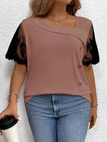 SHEIN Clasi 大尺碼女士休閒蕾絲細節背心 - 藕粉色 - 查看 3