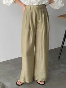 FRIFUL 女士时尚宽松直筒阔腿裤亚麻教师裤