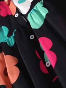 SHEIN LUNE 大尺碼女士花朵印花y2k風格襯衫裙 - 黑色 - 查看 4