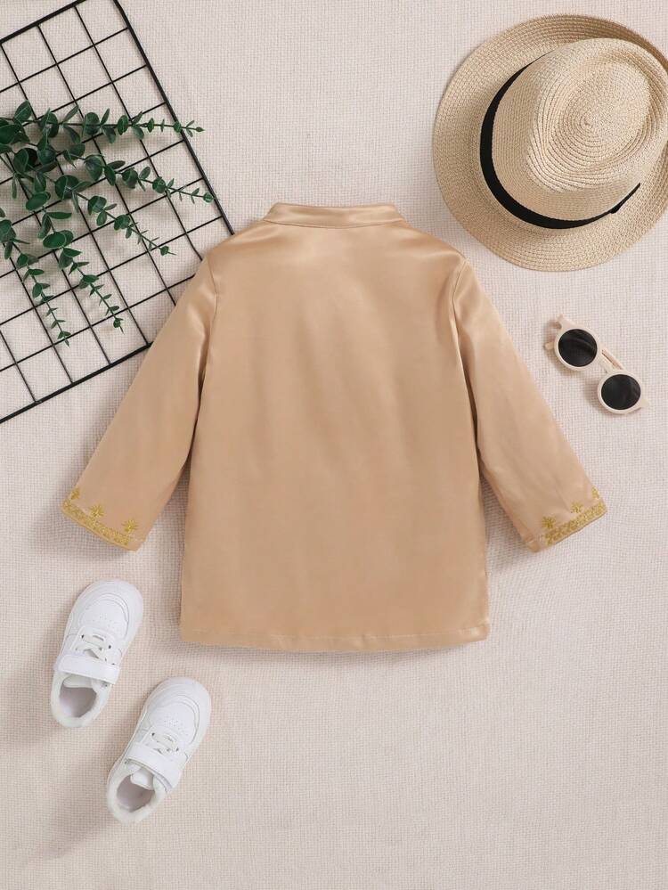 Baby Boy Style Traditional Pattern Stand Collar Long Sleeve Shirt
