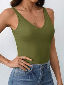 SHEIN Frenchy Top De Crochê De Malha Sólida, Top De Verão, Roupas De Férias, Tudo Preto - Verde Oliva - Visão 4