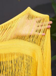 Slaydiva Plus Size Vacation Style Sexy Slim Fit Tassel See-Through Hollow Out Top And Skirt Knitwear Two-Piece Set For Women-Z