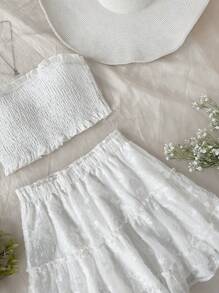 Soleia Women's 2pcs Frill Edge Wrap Crop Top And A-Line Skirt Set - White - View 6