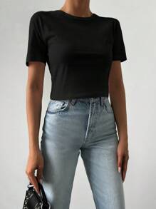 EURMUSE 2 Stücke schlichte weiße und schwarze Rundhals-T-Shirts mit lässiger Passform und kurzen Ärmeln für Damen - Verschiedenfarbig - Übersicht 4