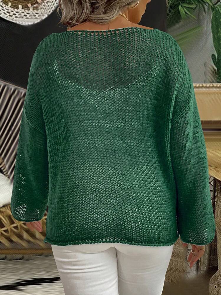 Plus 1pc Drop Shoulder Open Knit Sweater Knit Pullover Fall Winter Autumn Sweater