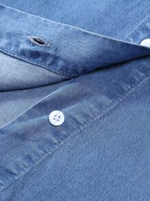 Teen Girl Basic Casual And Versatile Mid-Blue Washed Loose And Comfortable Denim Shirt Dress - Medium Wash - View 8