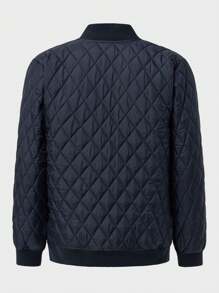 RueChic Men's Simple Casual Diamond Stitching & Zippered Pockets Baseball Collar Jacket - Navy Blue - View 2