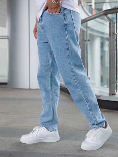 Men's Pocket Casual Stonewashed Tapered Jeans