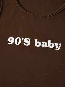 SHEIN Essnce Women's Racerback Tank Top With Dizzy Letters Print - Brown - View 4