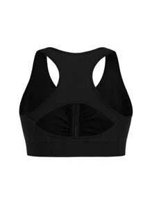 Easithlete Plus 2pcs Ruched Front Sports Bra - Black - View 6