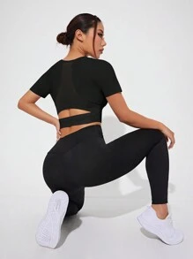 SHEIN Sport Studio Top canotta sportiva con schiena aperta, top da allenamento monocolore