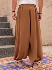 Manfinity VCAY Men's Woven Casual Drop Crotch Jogger Pants With Elastic Cuffs, For Fall - Brown - View 2