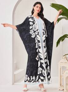 Al Najma Women's Elegant Printed Traditional Long Cheongsam Dress With Buttons Kaftan Jalabiya Dress - Multicolor - View 8