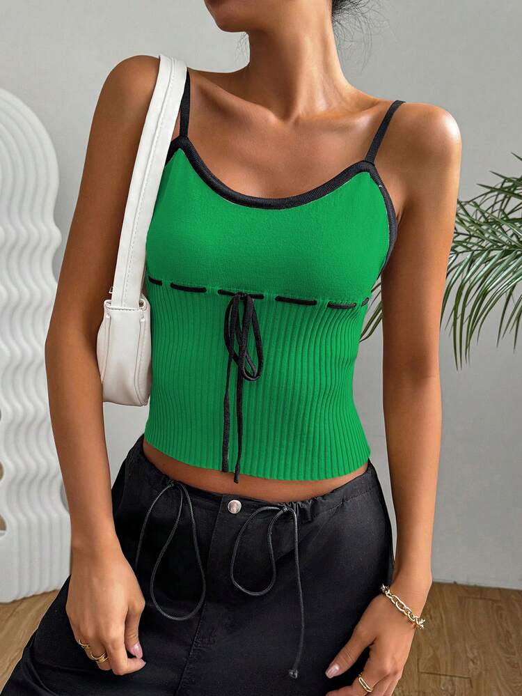 Women's Knit Ribbed Camisole Top With Spaghetti Straps