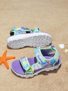 兒童春夏期清新對比色透氣防滑經典涼鞋，兩個扣環和魔鬼氈設計，適用於日常休閒穿搭，校園季節鞋款 - 彩色 - 查看 7