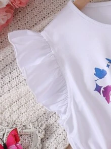 Vestido para niña preadolescente con mariposas y flores en 3d, cómodo y con estilo, para un toque de vitalidad - Azul - Ver 6