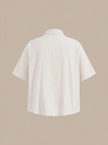 SHEIN BASICS Plus Size Women's Woven Striped Shirt With Collar For - Apricot - View 7