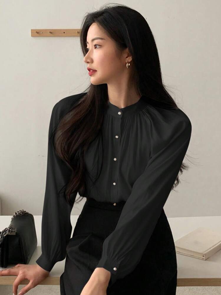 Fashionable Ladies' Spring/Autumn Casual Solid Color Commuting Shirt,Fall Women Clothes Long Sleeve Top