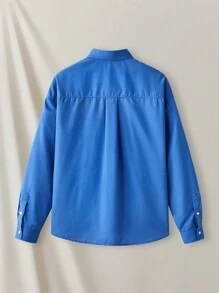 Mainfolk Men's Short Sleeve Woven Casual Button Down Shirt With Letter Patch - Blue - View 8