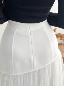 FRIFUL Ladies' White French Style Mesh Skirt - White - View 8