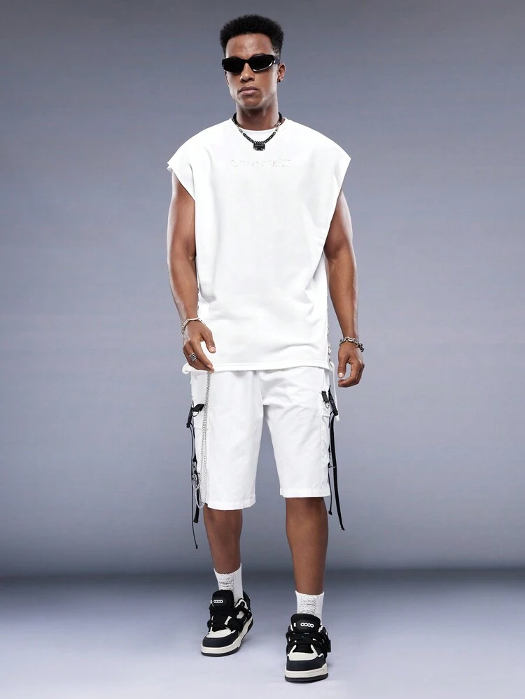 Men's Knitted Round Neck Sleeveless Tank Top With Letter Embroidery