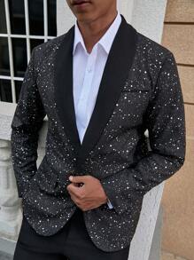 Manfinity AFTRDRK Men's Silver Metallic Blazer With Shawl Collar - Black - View 3