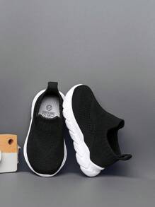 儿童轻便透气套脚运动鞋，弹性鞋面方便穿脱，贴合儿童脚型，纯色设计，适合日常穿着，返校季学生鞋，春秋季款 - 黑色 - 查看 8