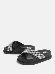 Cross-Band Sandals With Thick Sole And Sparkling Rhinestone For Spring And Summer For Casual Beach Style - Black - View 2