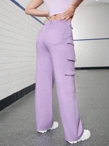 SHEIN Teenage Girls' Purple Jeans With Pockets For Spring And Summer