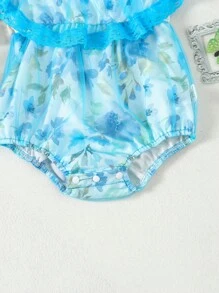 Baby Girl Floral Printed Lace & Mesh Contrast Bodysuit - Multicolor - View 6