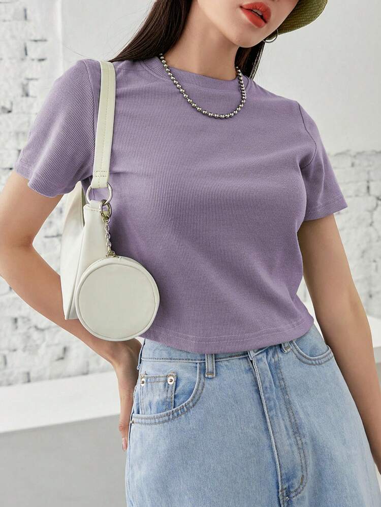 Women's Solid Color Short Sleeve T-Shirt For Summer,Crop Tops Women