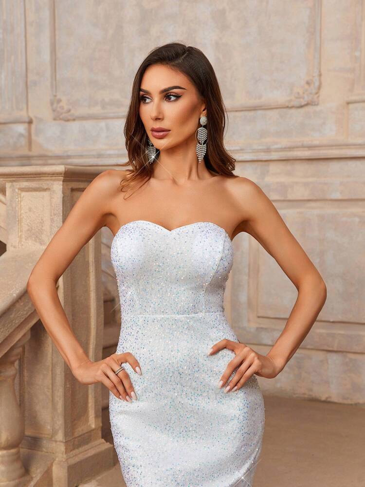 Elegant And Romantic Exquisite Gorgeous Sweet White Understated Luxury Bustier Breast Cup High Waist Thin Slimming Slim Fishtail Hem Mesh Splicing Fluffy Three-Dimensional Ponytail Splicing Graduation Light Wedding Wedding Wedding Event Parent-Child Dresses Cocktail Party Dresses Dresses Dress