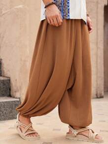 Manfinity VCAY Men's Woven Casual Drop Crotch Jogger Pants With Elastic Cuffs, For Fall - Brown - View 6