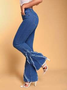 SHEIN BAE 毛邊喇叭牛仔褲