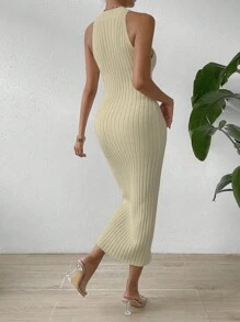 RosyDaze Solid Color Slim Fit Sleeveless Knitted Sweater Dress