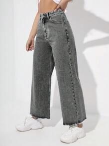 SHEIN Unity 女士日常休闲直筒牛仔裤 - 淺灰色 - 查看 5
