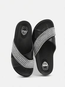 Cross-Band Sandals With Thick Sole And Sparkling Rhinestone For Spring And Summer For Casual Beach Style - Black - View 5