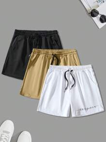 Manfinity Roghcode 男士3入組字母圖案腰部抽繩短褲 - 彩色 - 查看 1