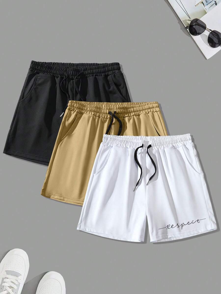 Manfinity Roghcode 男士3入組字母圖案腰部抽繩短褲 - 彩色 - 查看 1