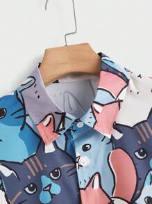 Manfinity RebelGame Nam Đồ họa Hoạt hình Áo sơ mi Oversized - Màu xanh lam - Xem 5
