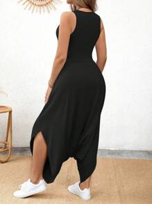 Calvaya 大码女装夏季纯色圆领背心和宽松哈伦裤休闲两件套