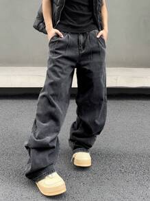 Manfinity Hypemode Men's Wide-Leg Loose-Fit Jeans With Slanted Pockets