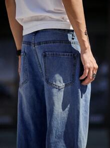 Claim Dot Nam màu trơn Đơn giản Mặc hàng ngày Quần jean - Màu xanh lam - Xem 6