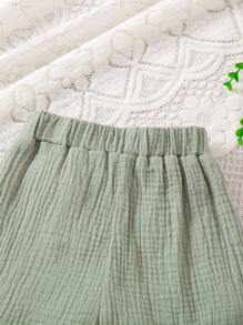 SHEIN Kỳ nghỉ xuân hè của cô gái trẻ Váy quấn màu trơn phong cách Pháp có thiết kế nơ - màu xanh lá - Xem 3