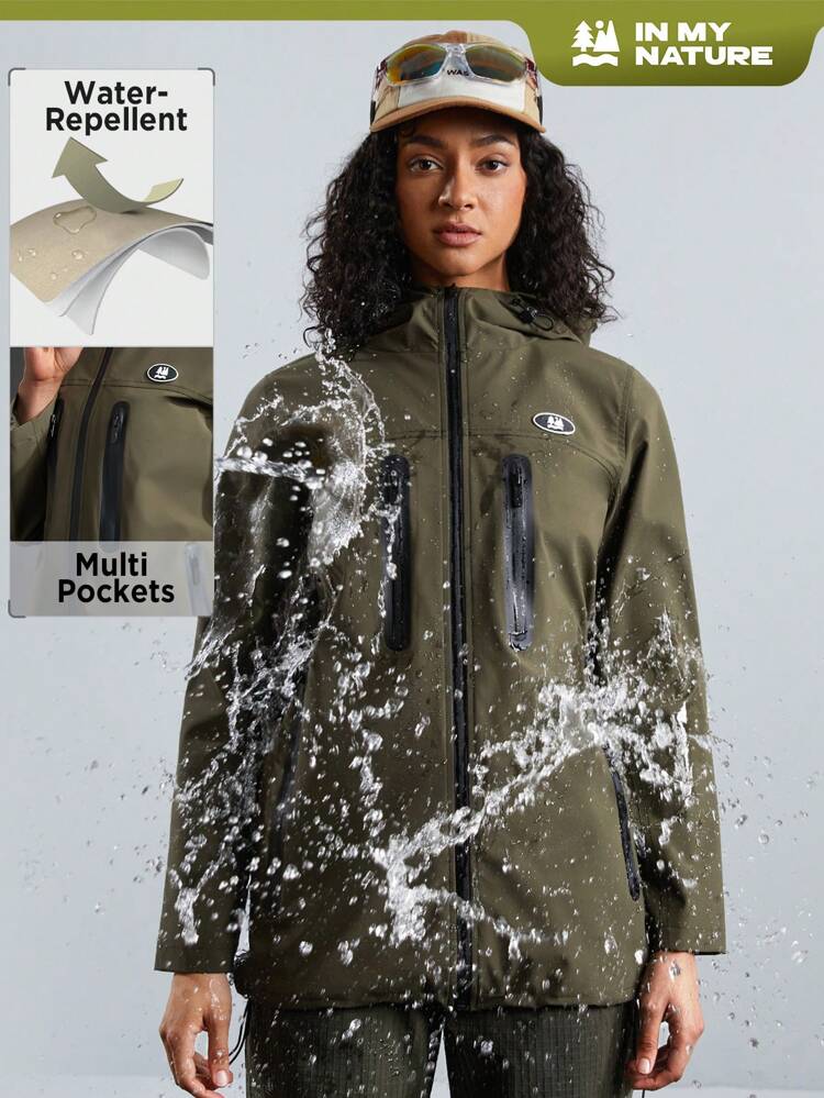 Women's Outdoor Zipper Hooded Pocketed Windbreaker Jacket