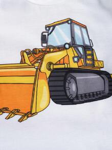 SHEIN Baby Boy Summer/Spring Cute Excavator And Car Pattern Printed Top 3pcs Outfits Set