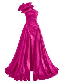 SHEIN Belle Đầm dạ hội dài có chi tiết thắt nơ thanh lịch dành cho nữ - Màu Hồng Tươi - Xem 3