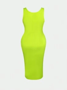 SHEIN Slayr Kích thước lớn Của phụ nữ Mùa hè Dài Váy ba lỗ , Đèn huỳnh quang Màu xanh lá - Màu xanh chanh - Xem 2